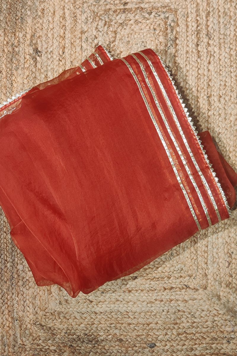 TILFI RED SILK ORGANZA SAREE — Berry Red — Silk Organza | Peeli Dori