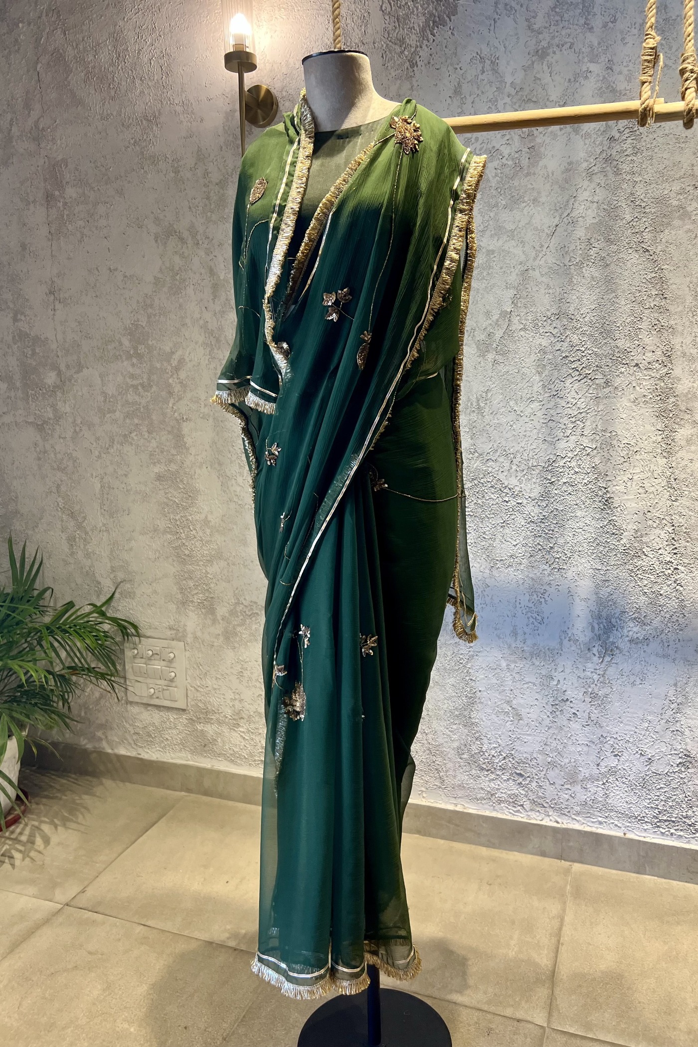 Siana Olive Green Saree | Peeli Dori
