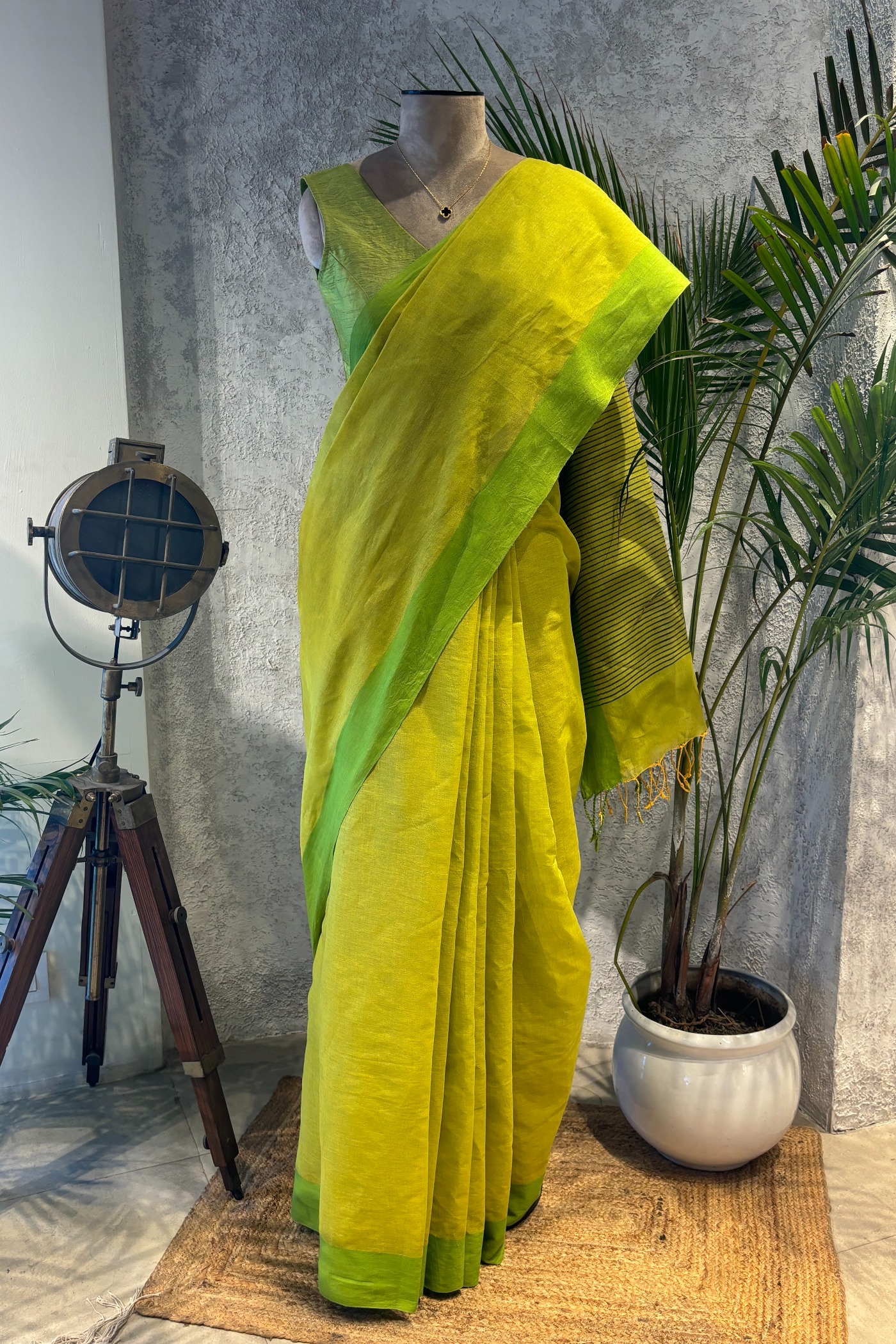 ISHYA LIME SAREE — Lime Green — PURE COTTON | Peeli Dori