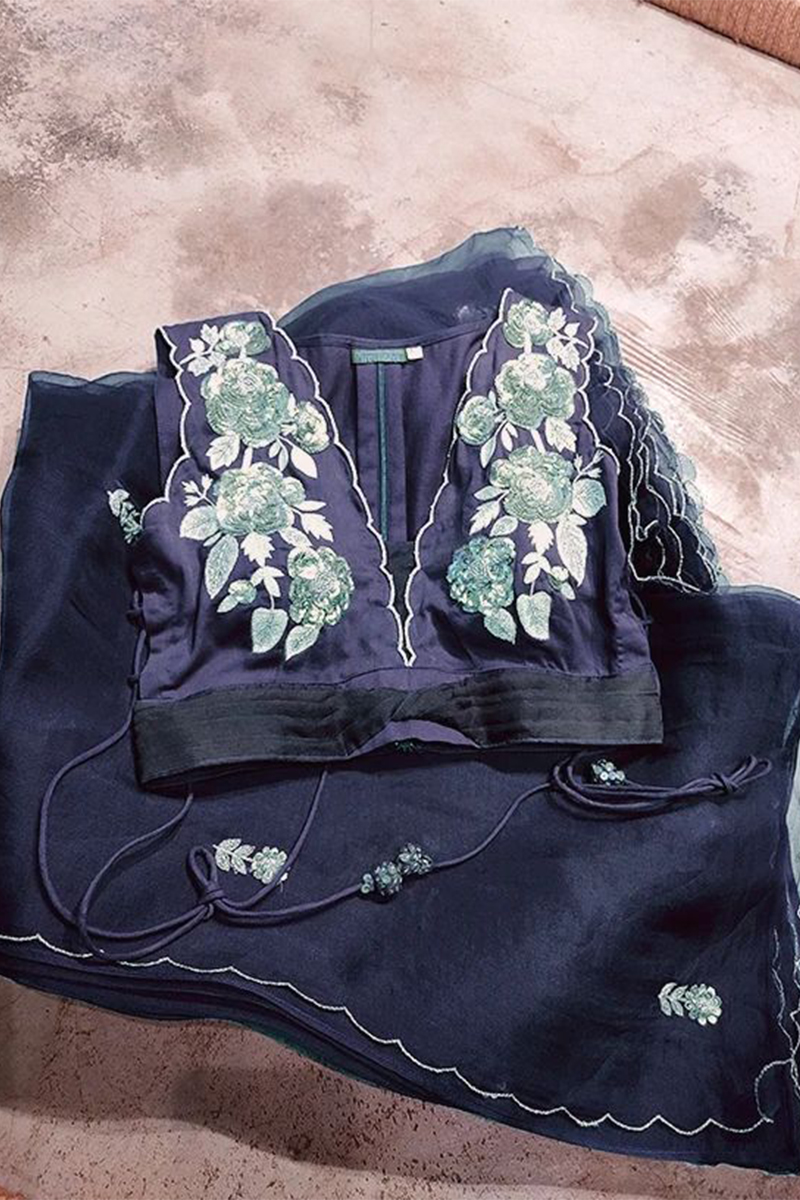 IRIS SAREE INK BLUE SAREE — Ink Blue — Silk Organza | Peeli Dori
