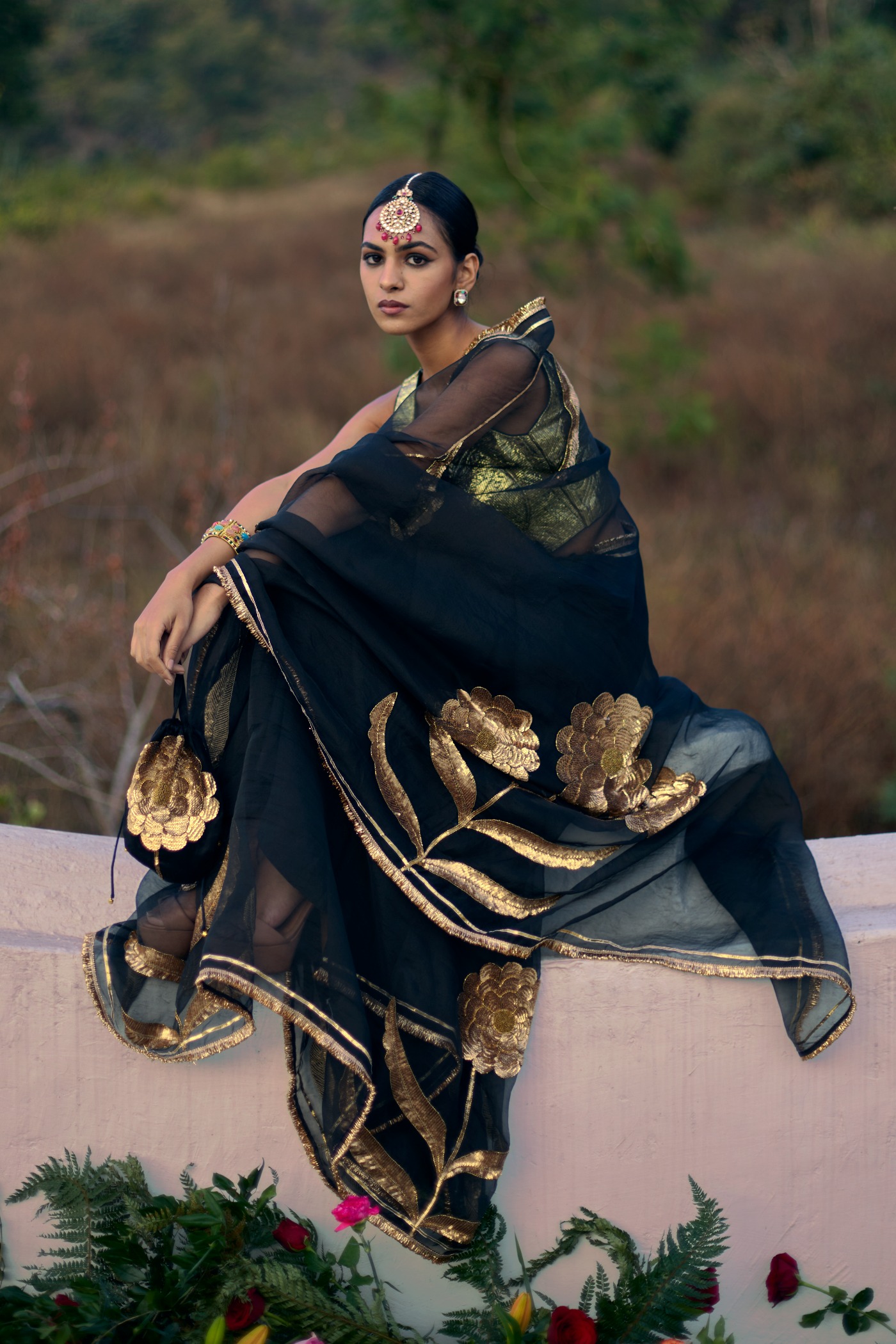 LAURET SILK ORGANZA SAREE — Black — Silk Organza | Peeli Dori