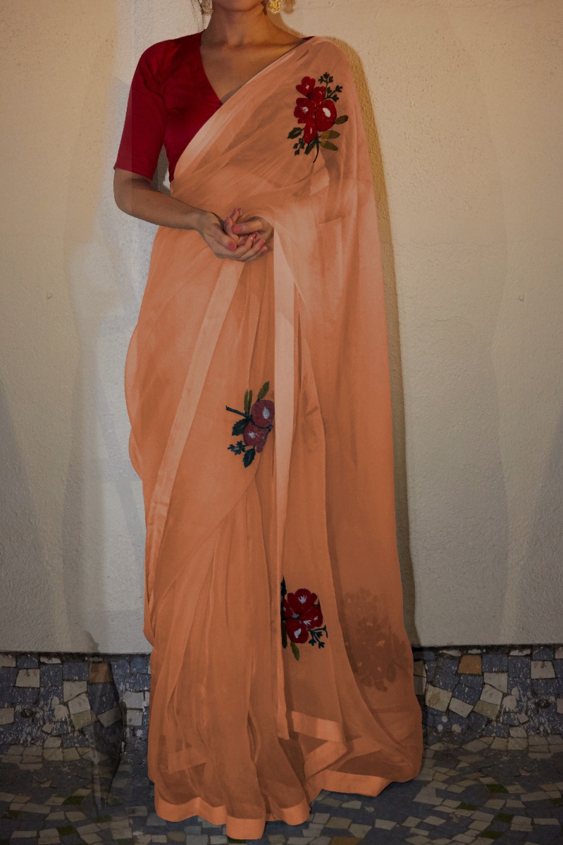 Kesar Organza Peach | Peeli Dori