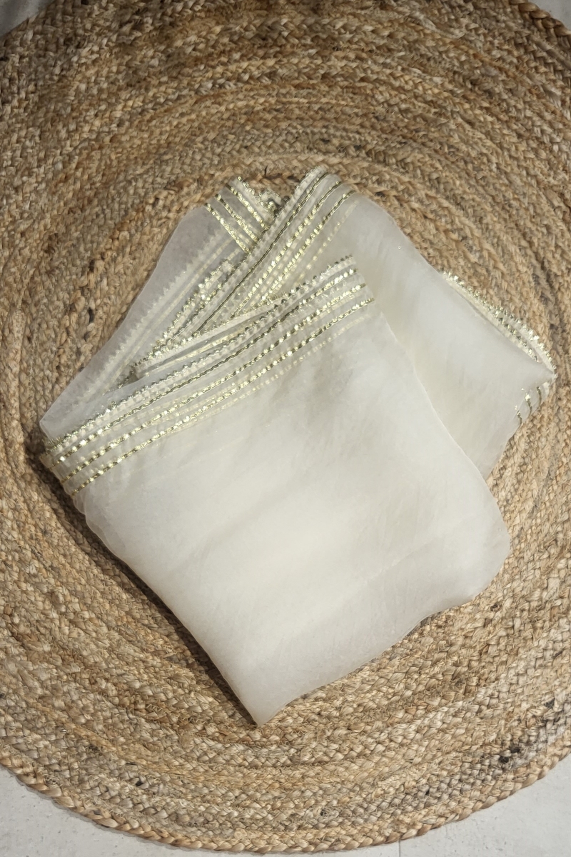 Tilfi Ivory Silk Organza Saree | Peeli Dori