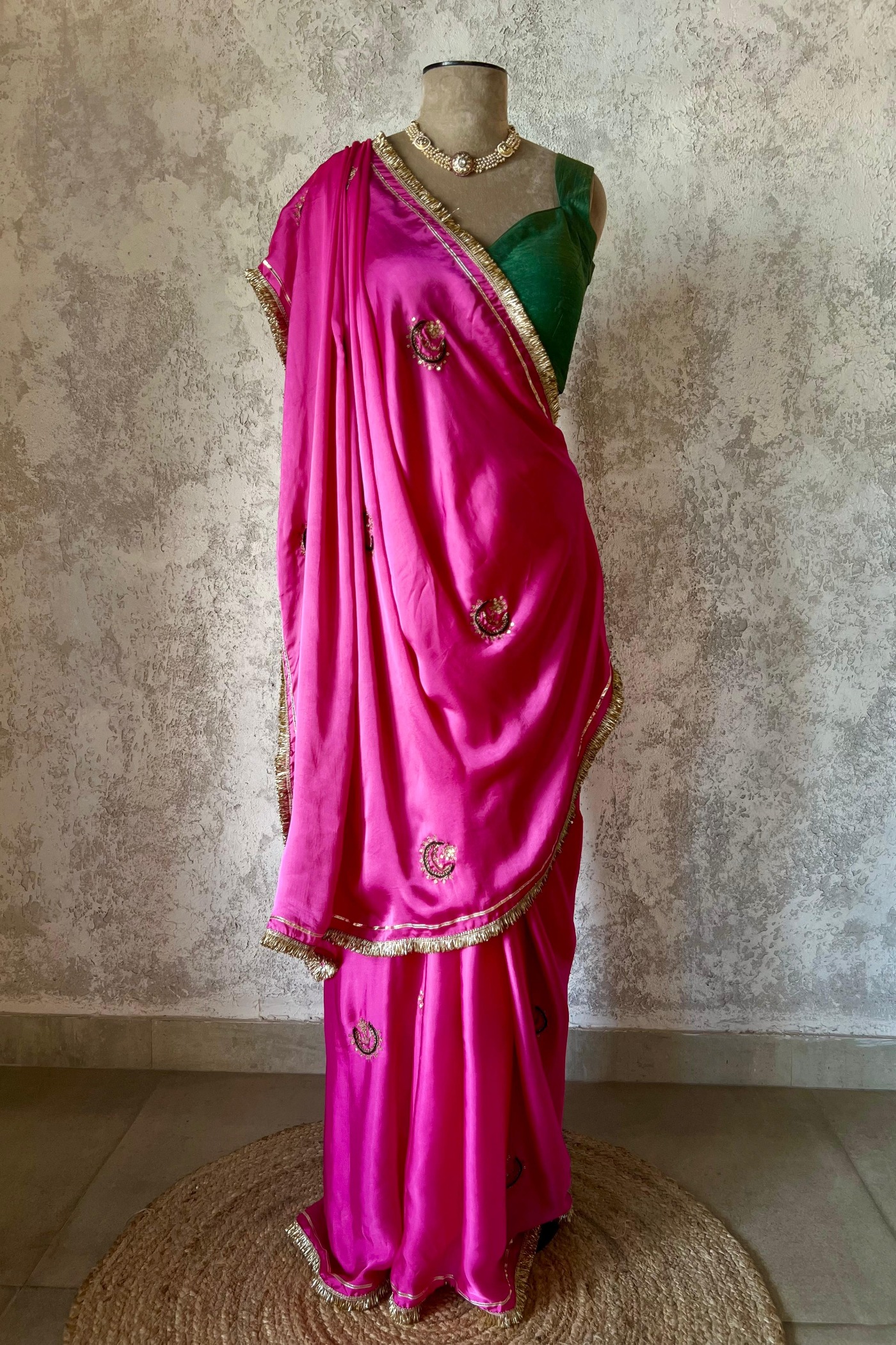 Eloise Pink Silk Satin Saree | Peeli Dori