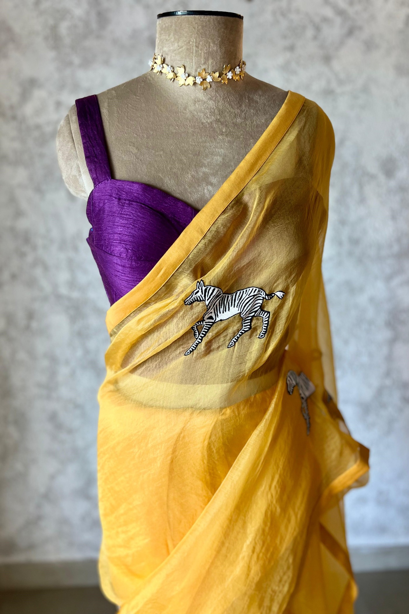 Pastel Yellow Balcao Silk Organza Saree — Bumblebee Yellow — Silk Organza | Peeli Dori