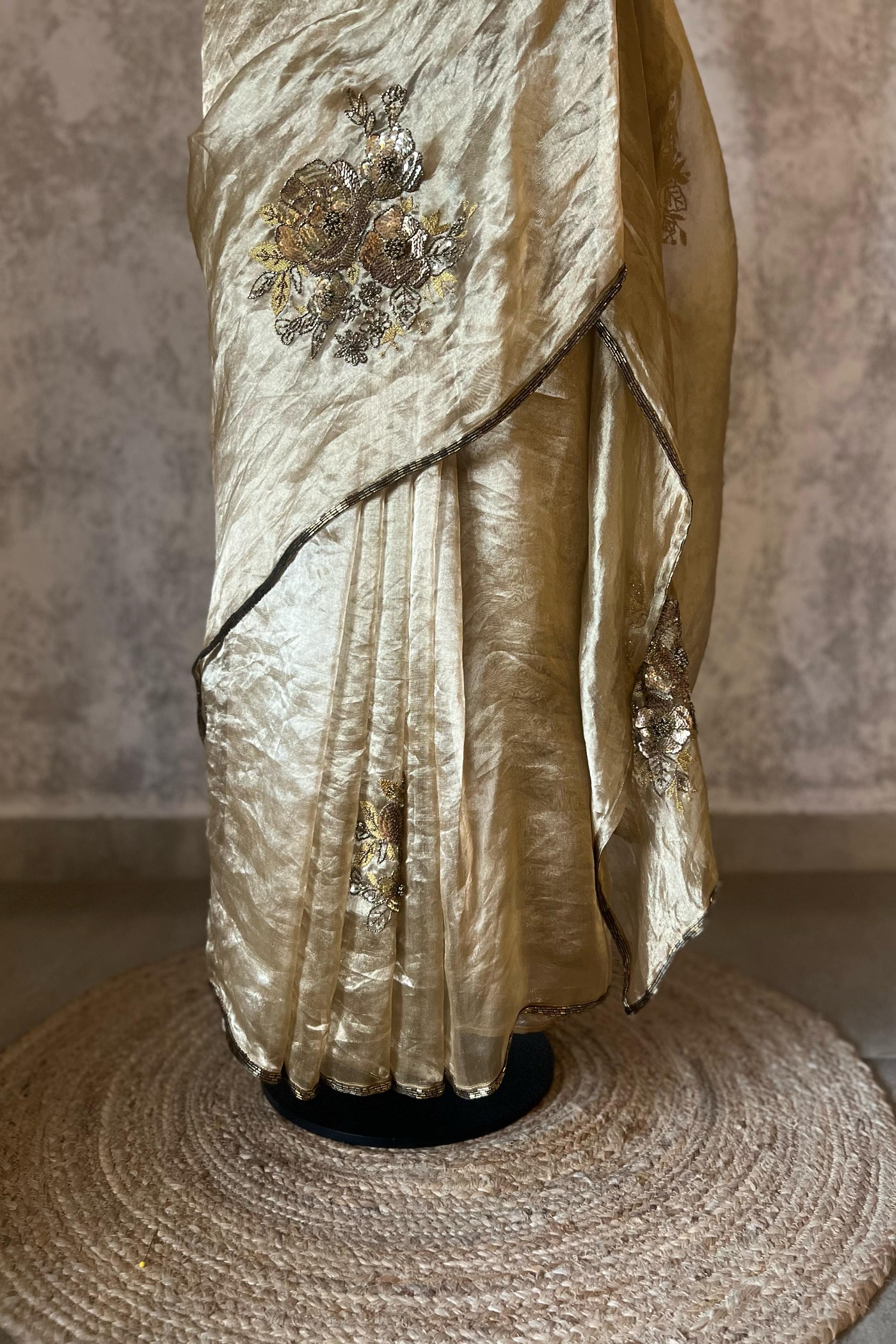 Paro Gold Silk Tissue Saree | Peeli Dori