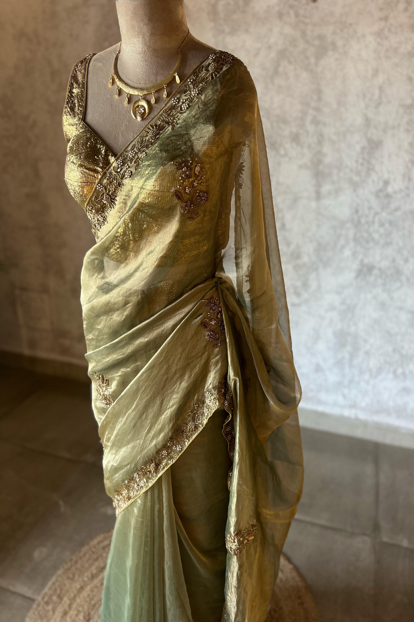Meenakshi Silk Tissue Saree | Peeli Dori